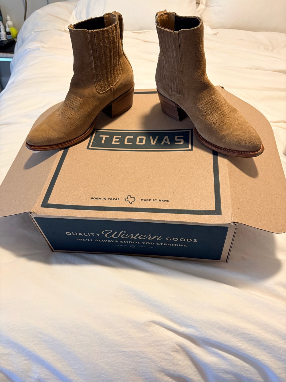 Tecovas Tan Suede Ankle Booties